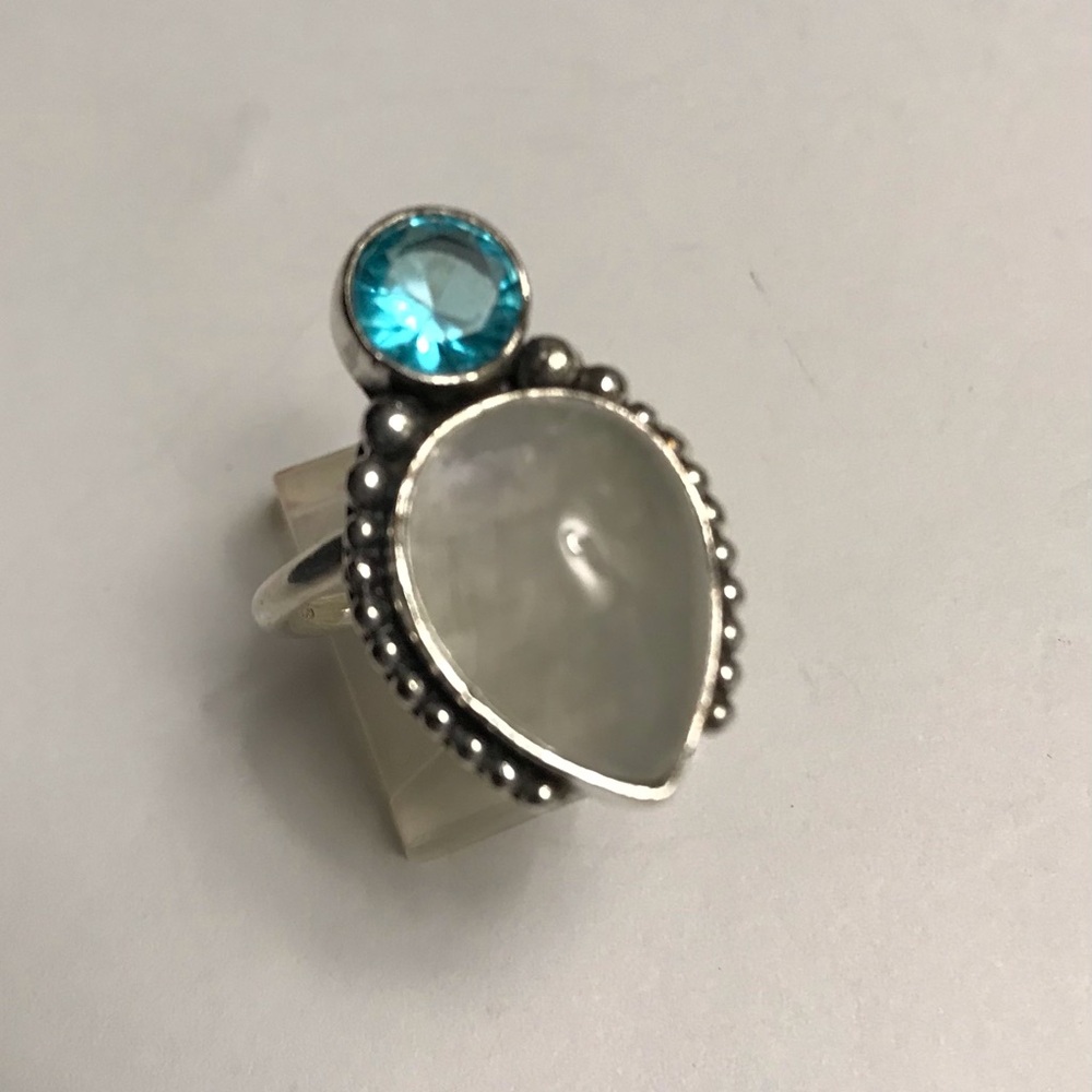 Moonstone Blue Topaz 925 Sterling Silver Ring